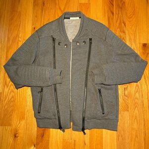 Men's Gray Bomber Jacket with Zipper Detail